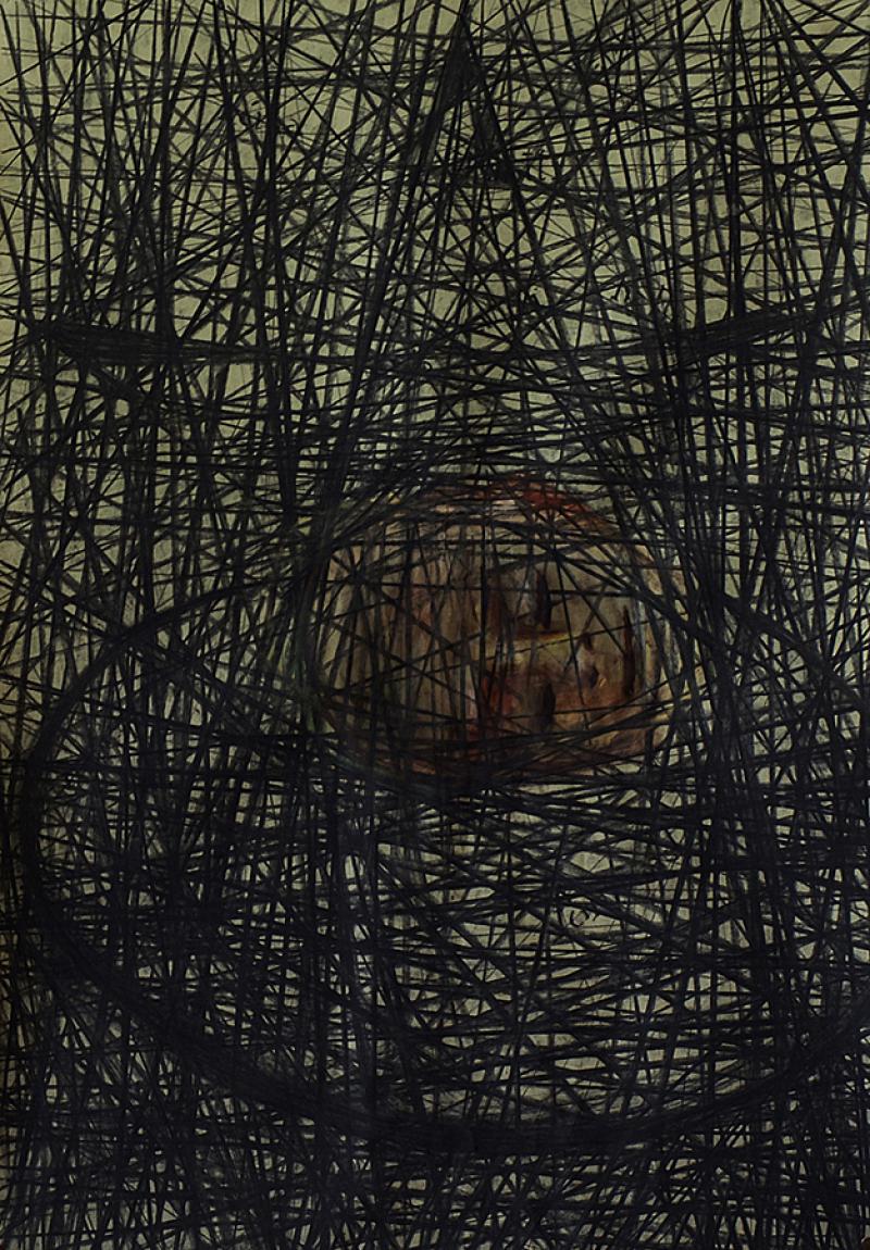 Baksai 2016, Az erősebb jogán I., 100x70cm, szén, akvarell, papír
