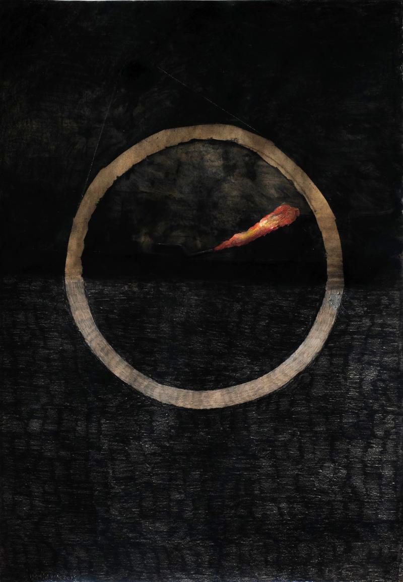 Baksai 2015, Ugrás, 100x70cm, akvarell, ceruza, szén, papír